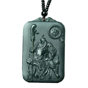 Chinese Natural Green Hetian Jade Guangong Pendant