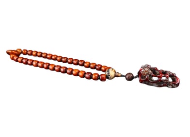 Vintage Ox Horn Carved Plum Flower Pendant w Beads Bracelet