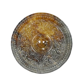 Superb Vintage Chinese Hetian Jade Dragon Phoenix Mirror