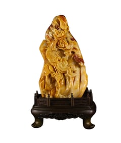 Chinese Shoushan Stone Phoenix & Peony Statue