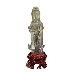 Old Chinese Hetian Jade Ruyi Kwan-yin Statue