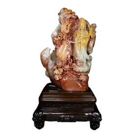 Superb Chinese Shoushan Stone Carved Ruyi Kwan-yin Statue
