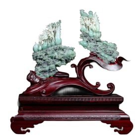 A Pair Exquisite Jadeite Carved Bird Statues