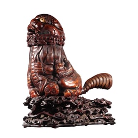 Vintage Chinese Bamboo Carved Fortune Lion Incense Burner