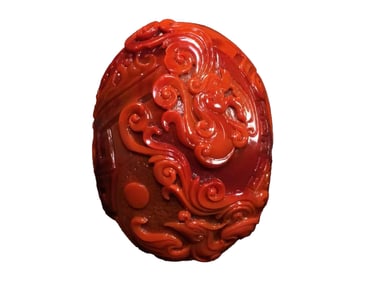 Superb Chinese Nanhong Agate Carved Dragon Phoenix Pendant