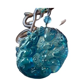 Beautiful Natural Aquamarine Carved Fortune Pixiu Pendant