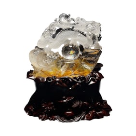 Exquisite Crystal Carved Fortune Dragon Statue