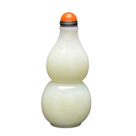 Superb Chinese Hetian Jade Carved Gourd Shape Snuff Bottle