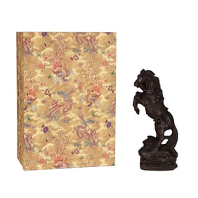 Vintage Chenxiang Wood Carved Fortune Horse Statue w Box