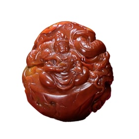 Superb Chinese Zhanguohong Agate Carved Ruyi Kwan-yin Pendant