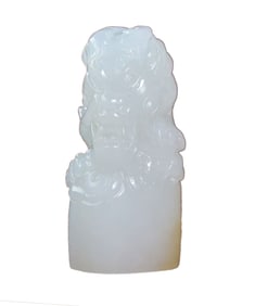 Superb Chinese White Hetian Jade Carved Fortune Dragon Seal