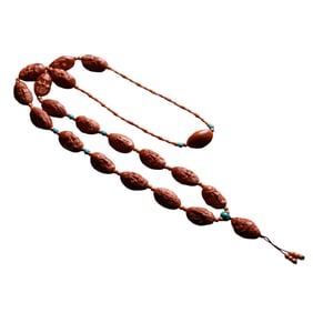 Vintage Olive Nut Carved Eighteen Arhat Beads Necklace