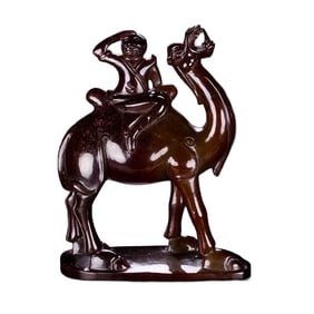 Superb Vintage Chinese Hetian Jade Carved Camel & Figure Statue