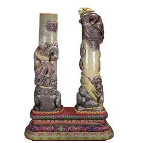 A Pair Superb Chinese Shoushan Stone Carved Mythical Figure Statue - Great Sage Equalling Heaven