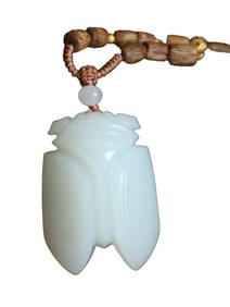 Superb Chinese White Hetian Jade Carved Fortune Cicada Pendant