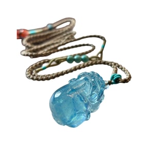 Beautiful Natural Aquamarine Carved Fortune Pixiu Pendant