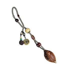 Vintage Olive Nut Carved Fortune Cicada Pendant