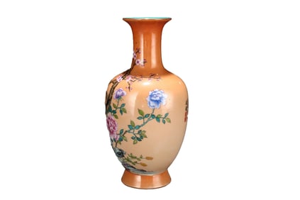 Chinese Qing Dynasty Famille Rose Enamel Flowers Bird Design Porcelain Vase