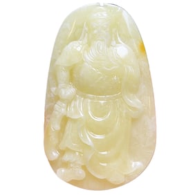 Beautiful Beeswax Carved General Guangong Pendant w Hand Woven Beeswax Beads Necklace