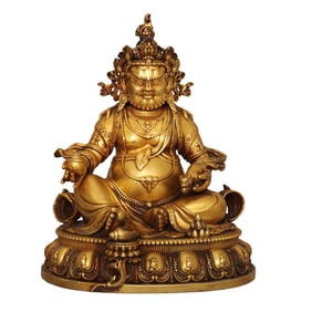 Superb Old Tibetan Gilt Gold Copper Yellow Jambhala Statue