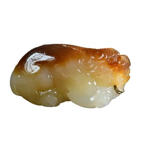 Chinese Natural Hetian Jade Carved Fortune Pixiu Pendant