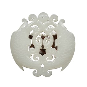 Openwork Chinese Hetian Jade Carved Double Fish Pendant