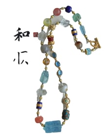 Hand Woven Beautiful Aquamarine & Lapis Lazuli & Crystal & Agate Beads Necklace