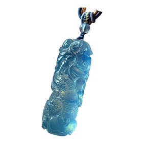 Beautiful Natural Aquamarine Carved Fortune Dragon Pendant