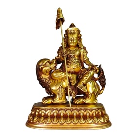 Superb Old Tibetan Gilt Gold Copper Yellow Jambhala Statue