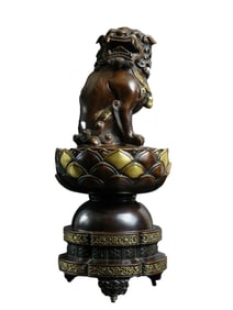 Vintage Chinese Gilt Gold Copper Fortune Lion Incense Burner