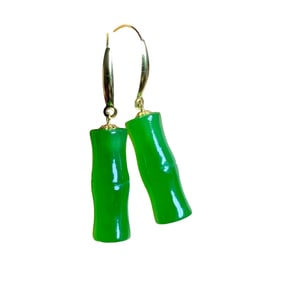 A Pair Beautiful Silver Plated Gilt Gold Inlay Green Hetian Jade Earring