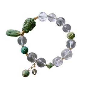 Hand Woven Exquisite 18K Gold Buckle Turquoise & White Crystal Beads Bracelet