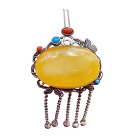 Beautiful 925 Silver Inlay Beeswax Lucky Pendant