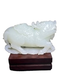 Superb Chinese White Hetian Jade Carved Fortune Kylin Statue