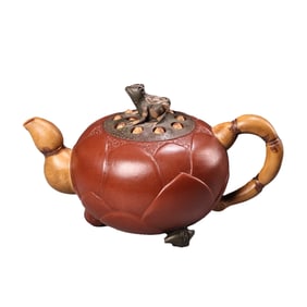 Antique Chinese Yixing Zisha Lotus Pod & Frog Teapot