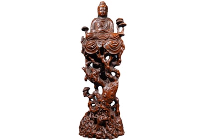 Vintage Chinese Boxwood Wood Carved Siddhartha Buddha Statue