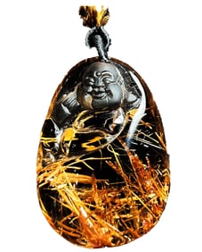 Exquisite Titanium Crystal Carved Laughing Buddha Pendant