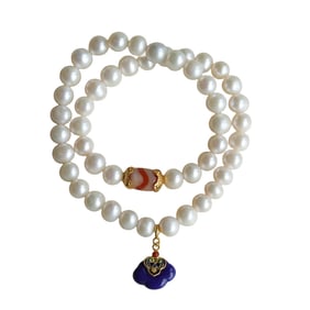 Hand Woven Beautiful Pearl & Lapis Lazuli Beads Bracelet