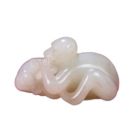 Chinese Hetian Jade Carved Monkey Pendant