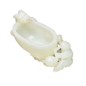 Superb Chinese White Hetian Jade Carved Fortune Dragon & Kid Wine Cup