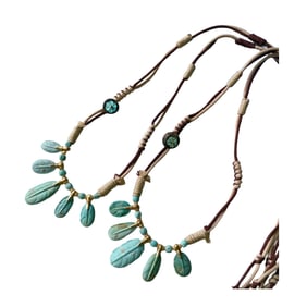 Hand Woven Exquisite Turquoise Carved Feather Pendant