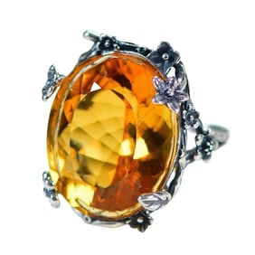 Exquisite 925 Silver Inlay Yellow Crystal Ring