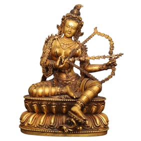 Superb Old Tibetan Gilt Gold Copper Buddha Statue