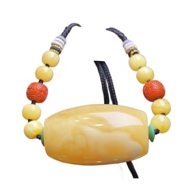 Beautiful Beeswax Lucky Pendant w Hand Woven Necklace