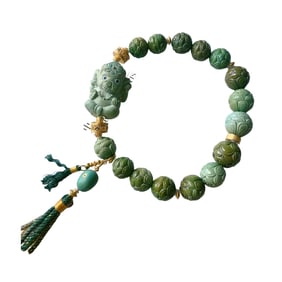 Hand Woven Exquisite 18K Gold Buckle Turquoise Carved Ganesha Buddha Beads Bracelet