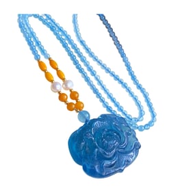 Beautiful Natural Aquamarine Carved Peony Pendant