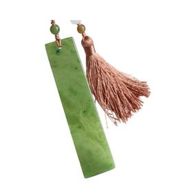 Chinese Green Hetian Jade Carved Bookmark