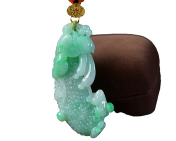 Exquisite Jadeite Carved Melon Pendant w Hand Carved Jadeite Beads Necklace