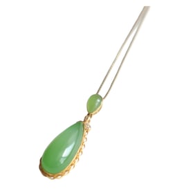 Superb Chinese 18K Gold Inlay Green Hetian Jade Lucky Pendant