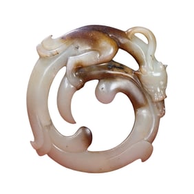 Chinese Hetian Jade Carved Chi Dragon Pendant